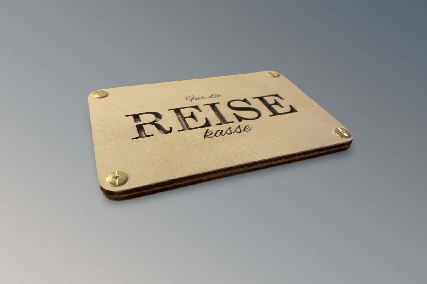 Geldgeschenk-Karte aus Holz – „Für die Reisekasse“