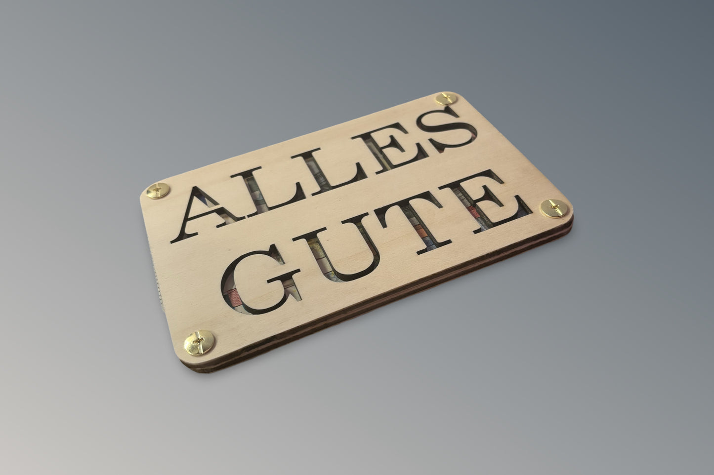 Geldgeschenk-Karte aus Holz – „Alles Gute“