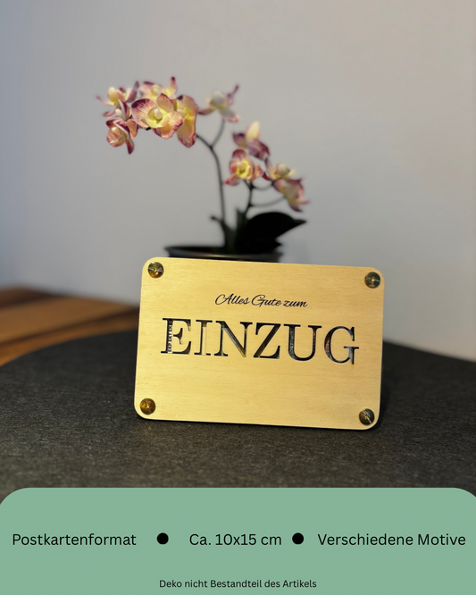 Geldgeschenk-Karte aus Holz – „Alles Gute zum Einzug“