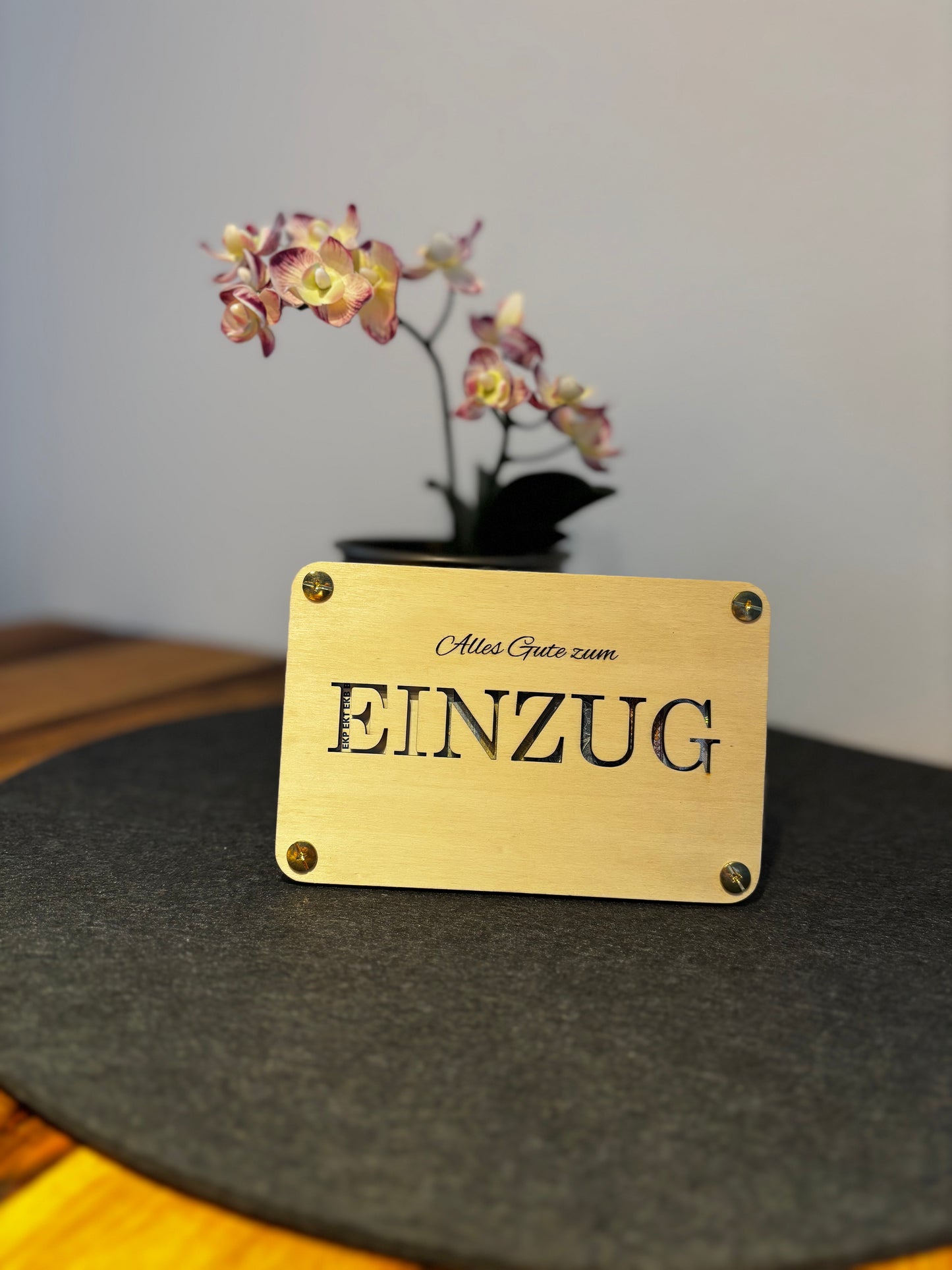 Geldgeschenk-Karte aus Holz – „Alles Gute zum Einzug“