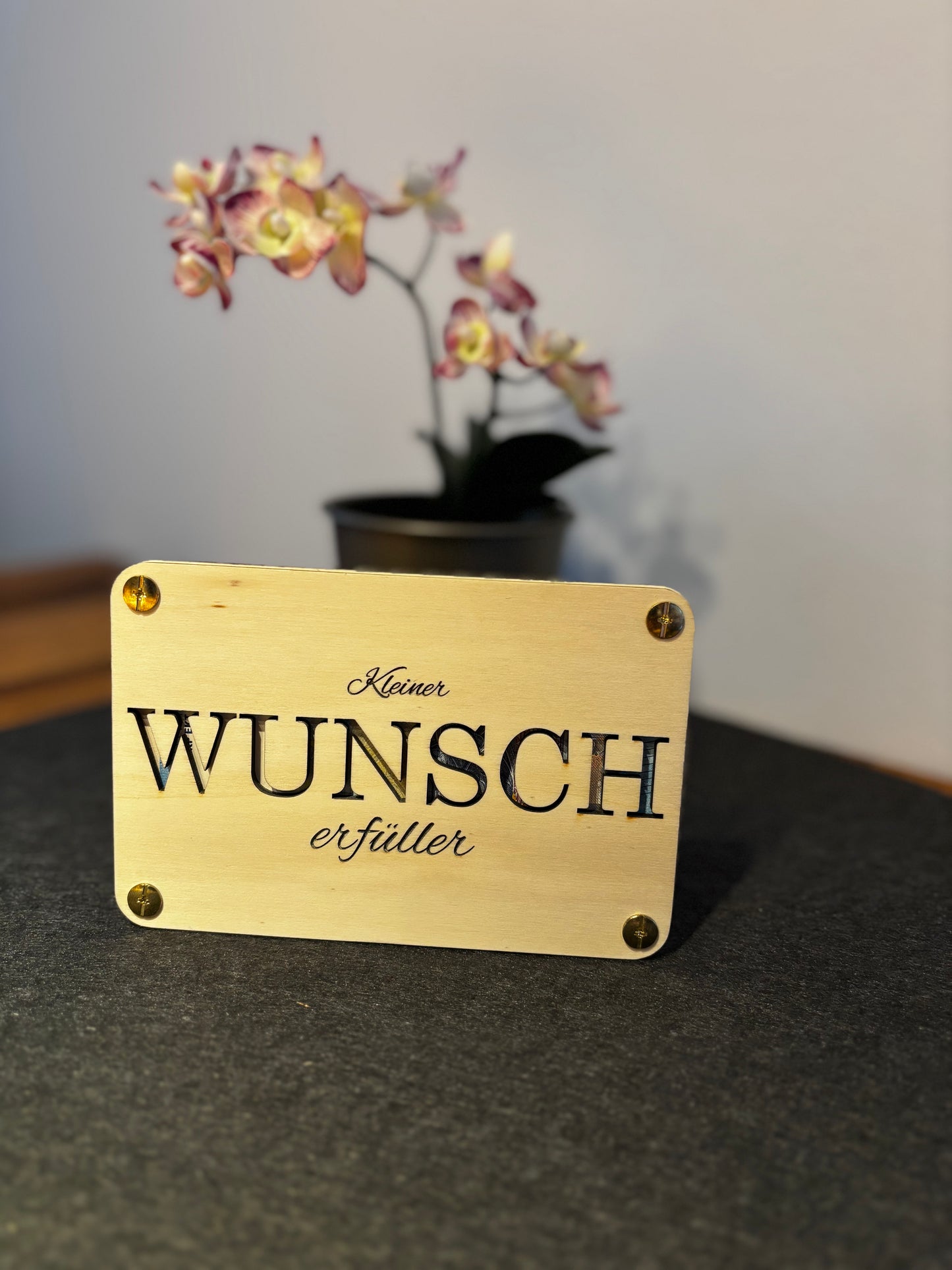 Karte für Geldgeschenke aus Holz – „Kleiner Wunscherfüller“
