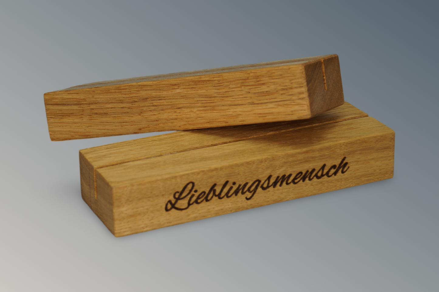 Fotohalter | Kartenhalter | Menükartenhalter, personalisiert nach Wunsch, aus Holz (Eichenholz)