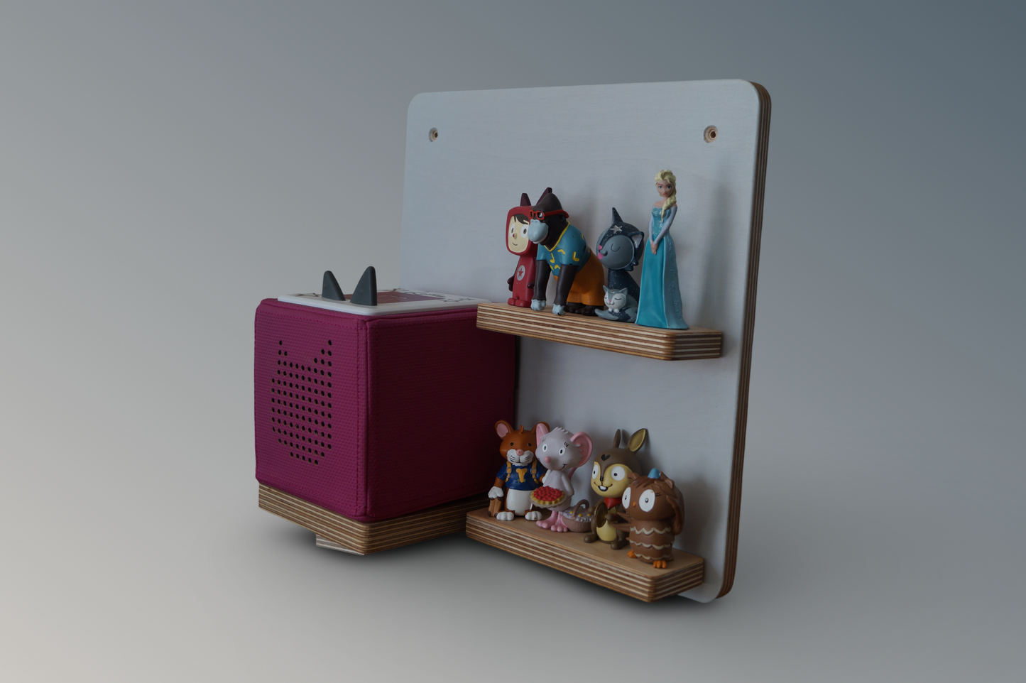 Toniebox Regal mit Toniebox und Tonies