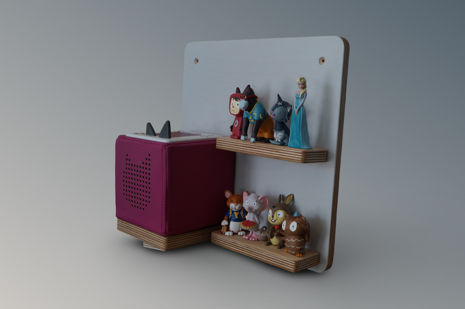 Toniebox Regal mit Toniebox und Tonies